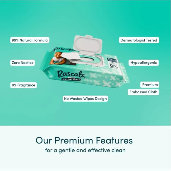 Rascals fragrance free hypoallergenic wipes with flip top lid