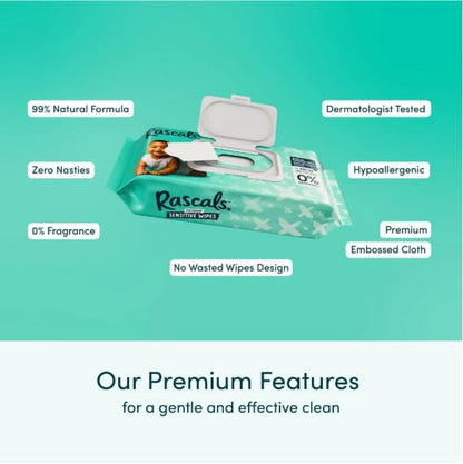 Rascals fragrance free hypoallergenic wipes with flip top lid