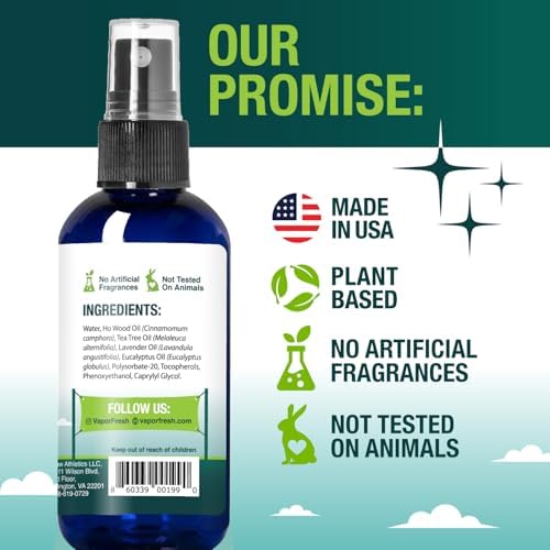 Vapor Fresh essential oil shoe spray being applied to athletic sneakers