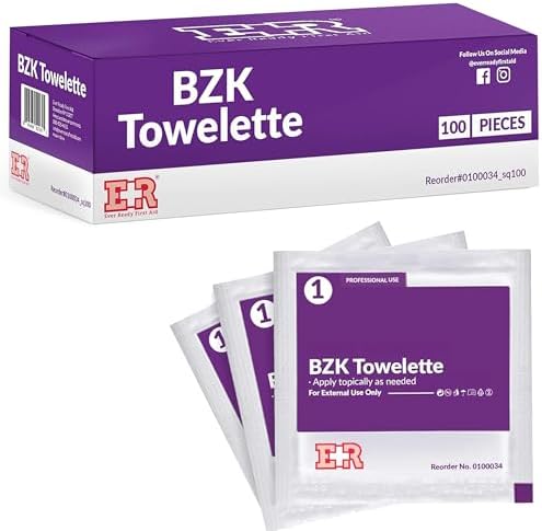 Ever Ready First Aid Benzalkonium BZK Wipes 100 pack front view antiseptic towelettes.