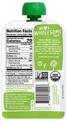 Pumpkin Tree organic toddler snack puree pouch packaging close up