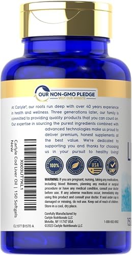 Carlyle Norwegian Cod Liver Oil liquid capsules nutritional supplement facts and ingredient list label view