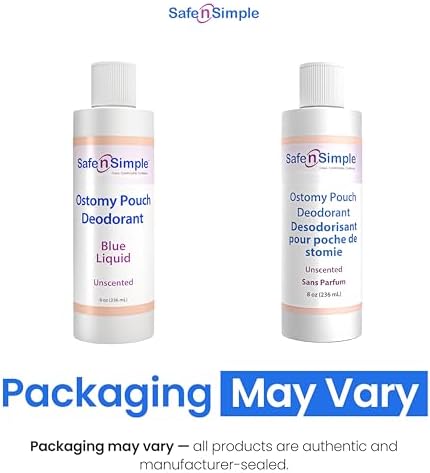 Safe n' Simple blue liquid ostomy deodorant bottle for odor control