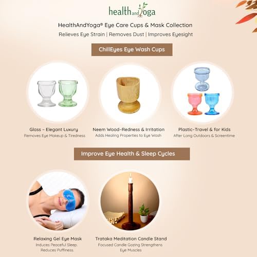 Ayurvedic eye cleansing routine using the HealthAndYoga glass rinse cup for strain relief.