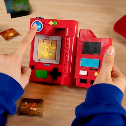 Adult collector assembling the authentic USA imported MEGA Brands PokÃ©mon PokÃ©dex brick set.