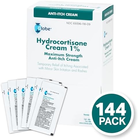 Close up of Globe hydrocortisone 1% cream packet labeling