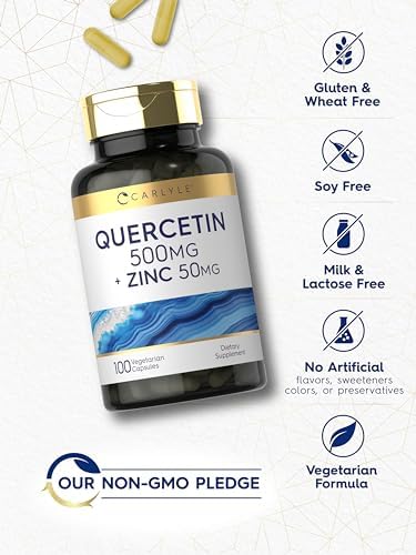 Carlyle Quercetin 100 count bottle beside packaging box