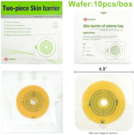 CARBOU medical skin barrier baseplate showing flexible non woven adhesive borders for stoma care