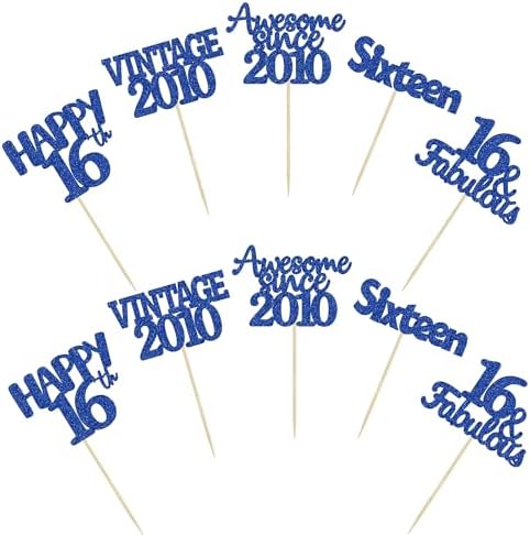 Close up of Gyufise sixteen cupcake toppers glitter detail