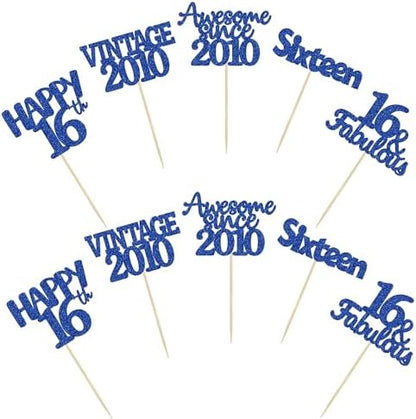 Close up of Gyufise sixteen cupcake toppers glitter detail