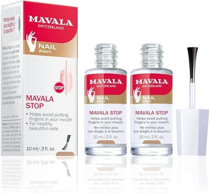 Mavala Stop bottles showing nail care application