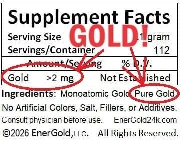EnerGold pure gold mineral powder label details and purity highlights