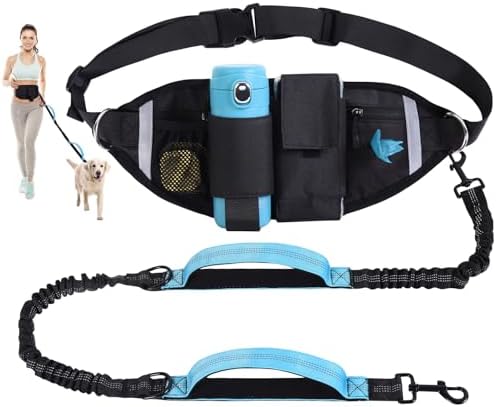 Close up of the dual padded handles on the blue hands free running leash