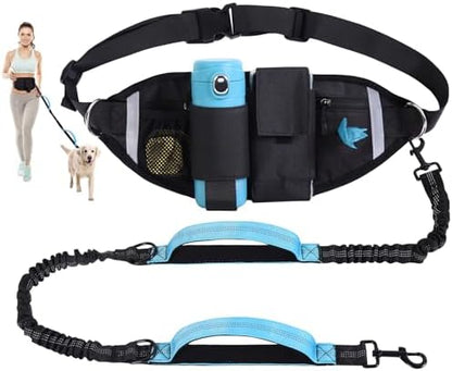 Close up of the dual padded handles on the blue hands free running leash
