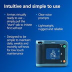 Close up of the Philips HeartStart FRx interface highlighting the clear user guidance buttons.