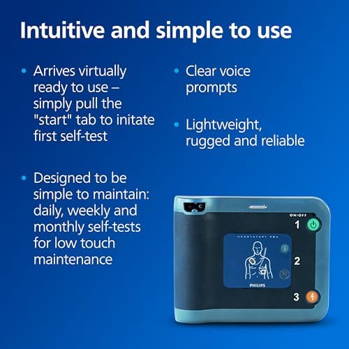 Close up of the Philips HeartStart FRx interface highlighting the clear user guidance buttons.