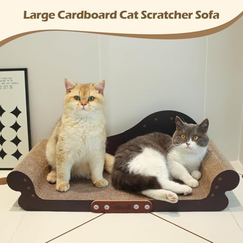 Two indoor cats sharing the extra-large ComSaf cat scratcher lounge for multi-cat households.