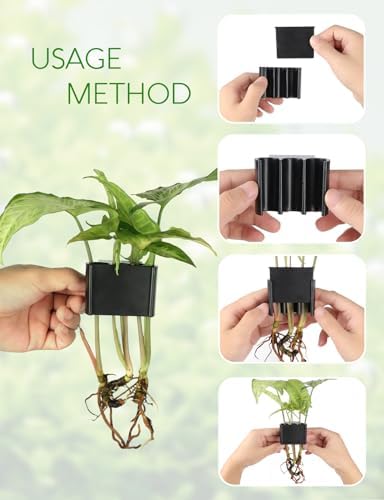 Joqepy fish tank plant potting basket holding pothos cuttings inside an active aquarium.