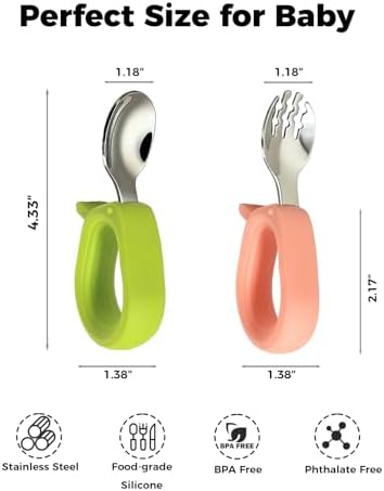 Bovella baby utensils with non-slip silicone handles