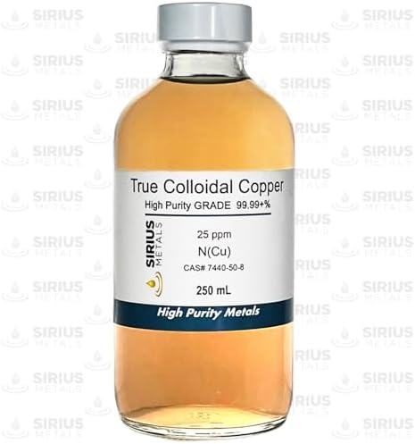 Sirius Metals CuNP 25 mg per L clear glass bottle label details
