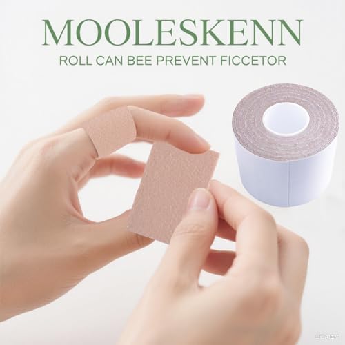 Demonstration of the beige anti slip foot patches being peeled from the protective backing sheet.