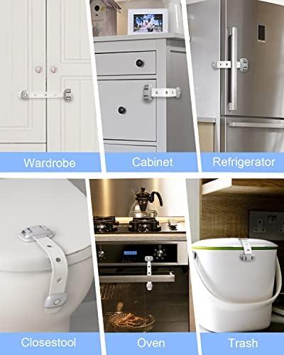 Two pack of adjustable child safety latches with adhesive backing for cabinets