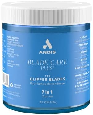 Close up of Andis 7-in-1 blade disinfectant label