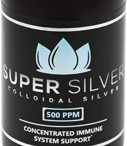 Super Silver high concentration colloidal liquid supplement showing the amber glass packaging.