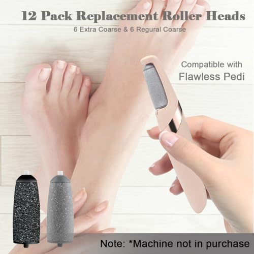 Close up of black extra coarse and grey regular coarse pedicure roller refills.