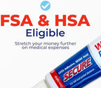 Secure denture adhesive package top seal showing authentic import details