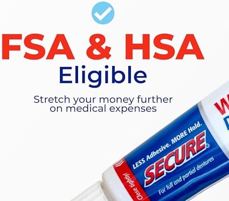 Secure denture adhesive package top seal showing authentic import details
