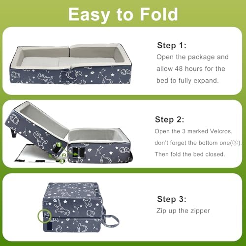 JOYWOO lightweight toddler floor mattress being carried by its integrated fabric handle.