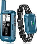 Waterproof electronic dog collar attached to a premium adjustable blue nylon strap