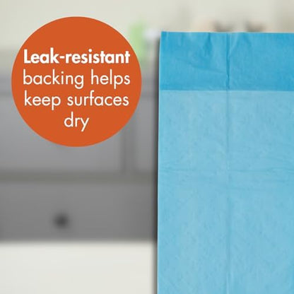 Close up of Caring disposable underpad plastic leak-resistant backing