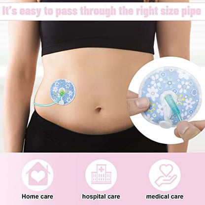 Close up of plastic snap button on feeding tube pad