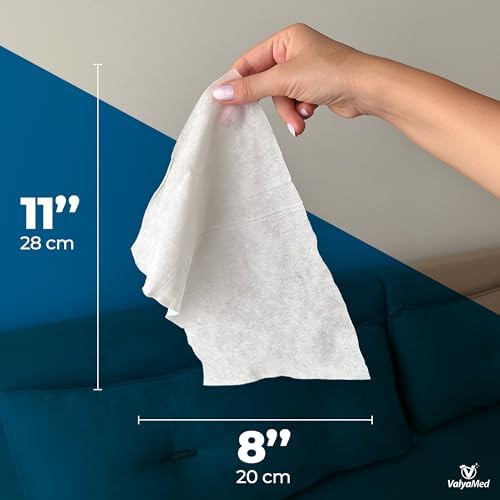 ValyaMed bedridden patient bathing wipes ingredient callout featuring Vitamin E and Provitamin B5 benefits.