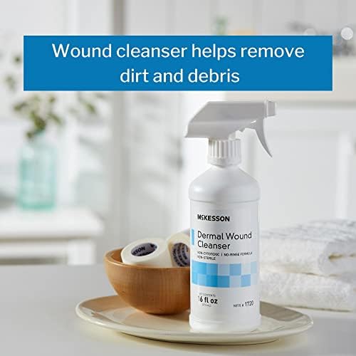 McKesson 16 ounce wound cleanser bottle with adjustable spray nozzle.