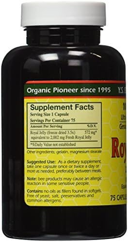 YS Eco Bee Farms Royal Jelly 75 capsules label details