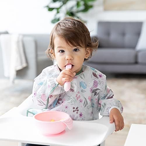 Bumkins stage one infant self feeding utensils set showing flexible silicone construction