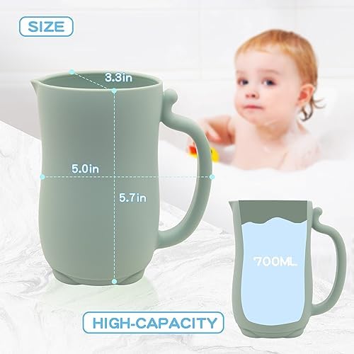 Light green Mandoo baby bath cup showing textured non slip exterior