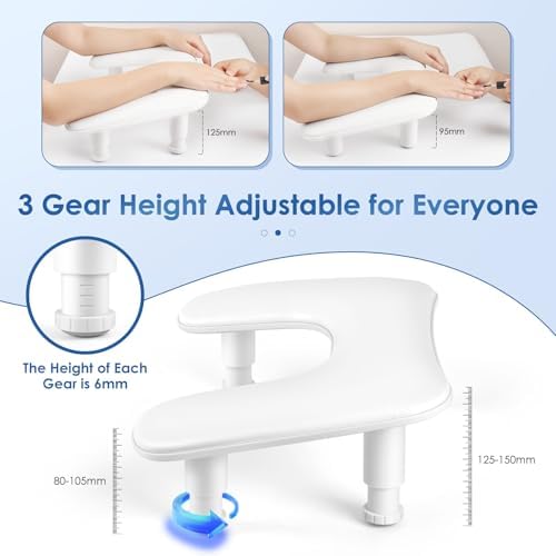 Manicure Arm Rest for Nails Tech: U-shaped Adjustable Nail Armrest - White PU Leather Hand Stand Rest for Manicurists - Image 2