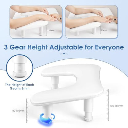Manicure Arm Rest for Nails Tech: U-shaped Adjustable Nail Armrest - White PU Leather Hand Stand Rest for Manicurists - Image 2