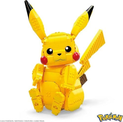 Close up view of the articulated arm and leg joints on the jumbo Pikachu construction figure.