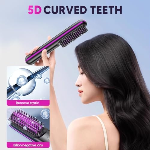 Digital temperature display on purple straightening brush