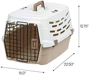 IRIS USA two door dog and cat crate highlighting the side ventilation slats and secure buckles.