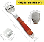 Ergonomic wood handle pedicure tool for hard skin removal.