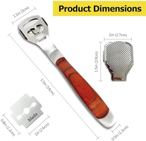 Ergonomic wood handle pedicure tool for hard skin removal.
