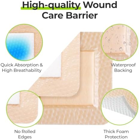 AUVON 3x3 inch medical bandage showcasing the advanced 5 layer high absorbency design
