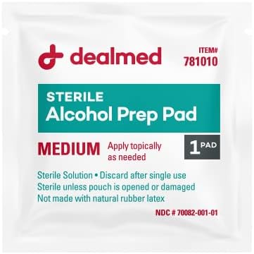 Individually wrapped Dealmed isopropyl alcohol wipes for skin cleansing
