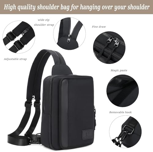 Myhozee unisex black crossbody sling bag demonstrating convertible backpack strap functionality